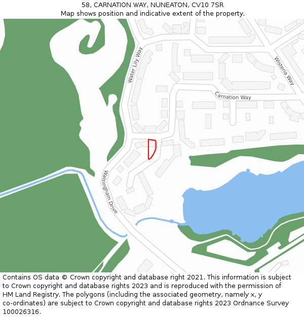 58, CARNATION WAY, NUNEATON, CV10 7SR: Location map and indicative extent of plot