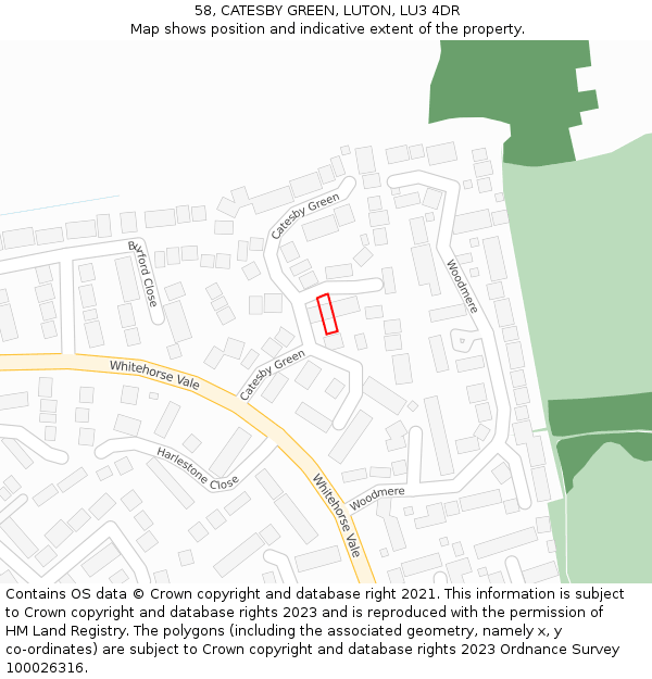 58, CATESBY GREEN, LUTON, LU3 4DR: Location map and indicative extent of plot