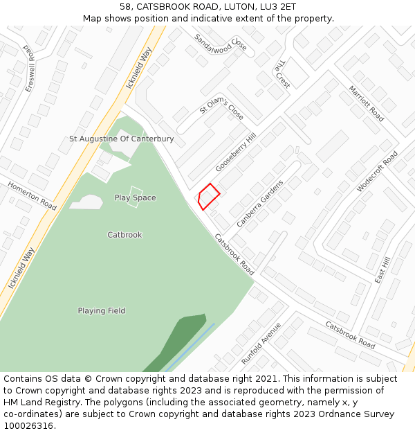 58, CATSBROOK ROAD, LUTON, LU3 2ET: Location map and indicative extent of plot