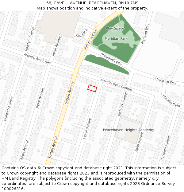 58, CAVELL AVENUE, PEACEHAVEN, BN10 7NS: Location map and indicative extent of plot