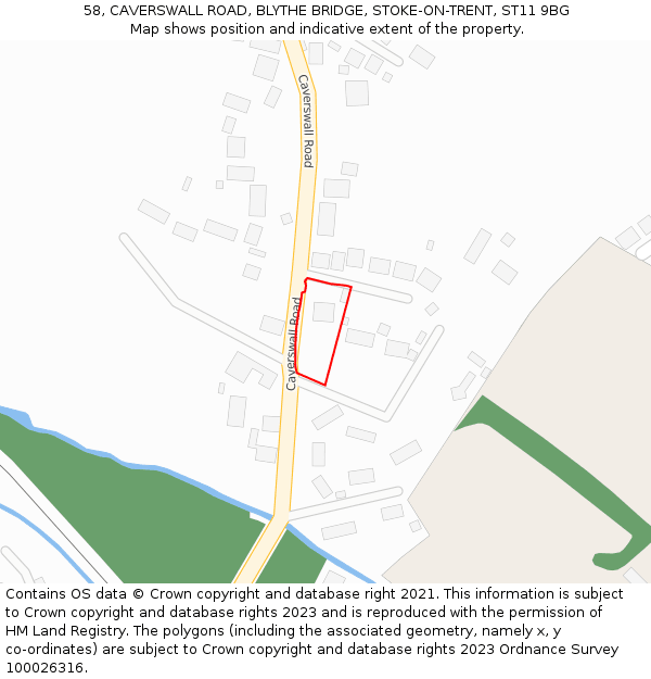 58, CAVERSWALL ROAD, BLYTHE BRIDGE, STOKE-ON-TRENT, ST11 9BG: Location map and indicative extent of plot