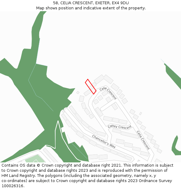 58, CELIA CRESCENT, EXETER, EX4 9DU: Location map and indicative extent of plot