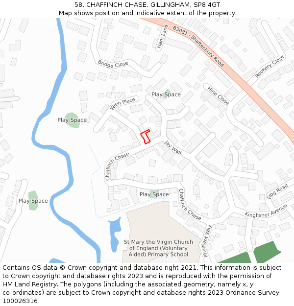 58, CHAFFINCH CHASE, GILLINGHAM, SP8 4GT: Location map and indicative extent of plot