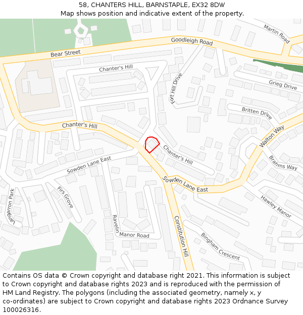 58, CHANTERS HILL, BARNSTAPLE, EX32 8DW: Location map and indicative extent of plot