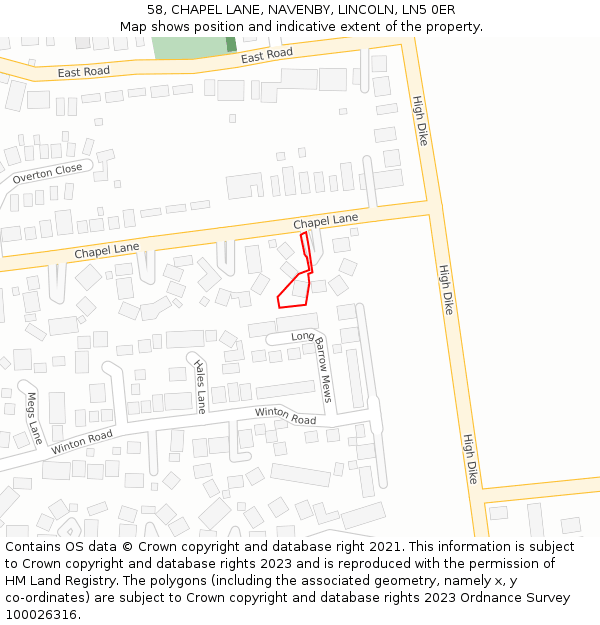 58, CHAPEL LANE, NAVENBY, LINCOLN, LN5 0ER: Location map and indicative extent of plot