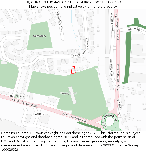 58, CHARLES THOMAS AVENUE, PEMBROKE DOCK, SA72 6UR: Location map and indicative extent of plot