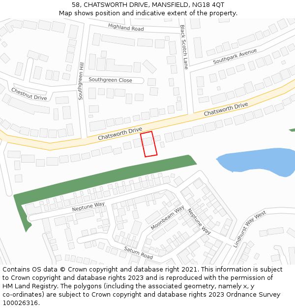 58, CHATSWORTH DRIVE, MANSFIELD, NG18 4QT: Location map and indicative extent of plot