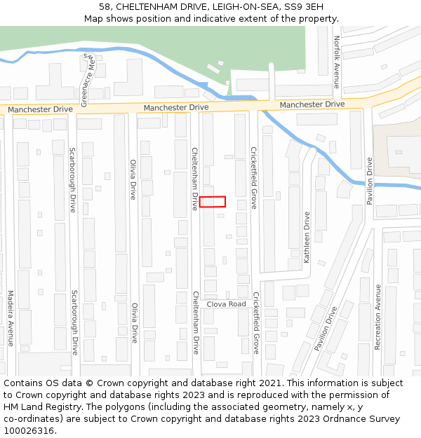 58, CHELTENHAM DRIVE, LEIGH-ON-SEA, SS9 3EH: Location map and indicative extent of plot