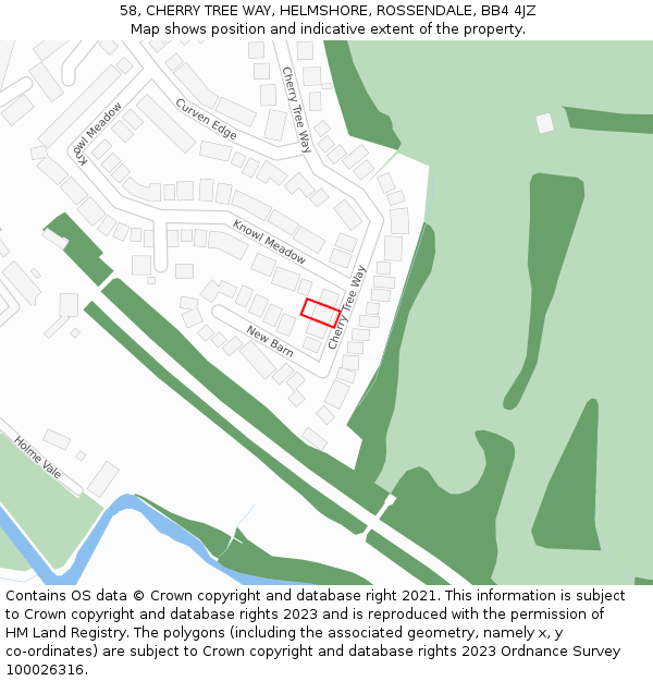 58, CHERRY TREE WAY, HELMSHORE, ROSSENDALE, BB4 4JZ: Location map and indicative extent of plot