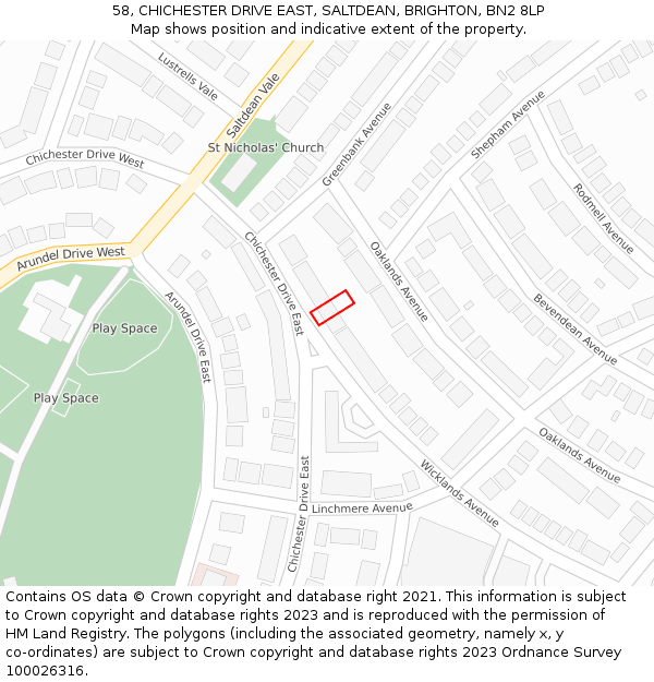 58, CHICHESTER DRIVE EAST, SALTDEAN, BRIGHTON, BN2 8LP: Location map and indicative extent of plot