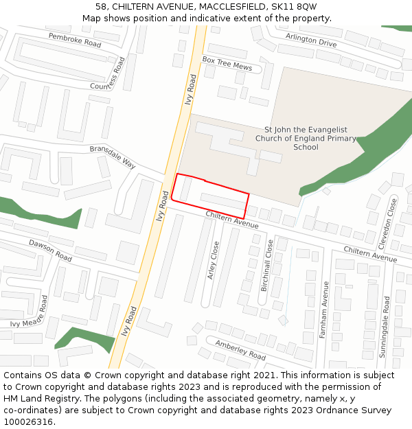 58, CHILTERN AVENUE, MACCLESFIELD, SK11 8QW: Location map and indicative extent of plot