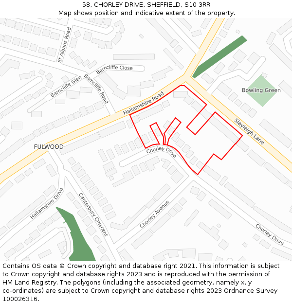 58, CHORLEY DRIVE, SHEFFIELD, S10 3RR: Location map and indicative extent of plot