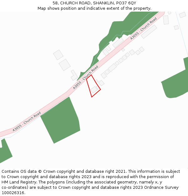 58, CHURCH ROAD, SHANKLIN, PO37 6QY: Location map and indicative extent of plot
