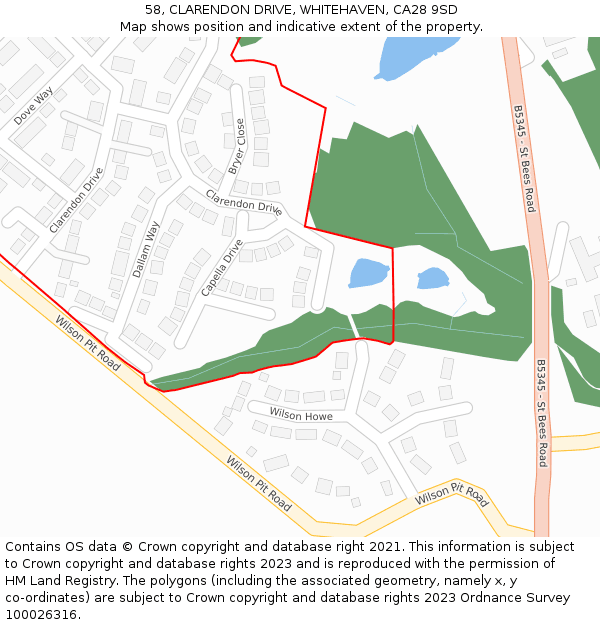58, CLARENDON DRIVE, WHITEHAVEN, CA28 9SD: Location map and indicative extent of plot