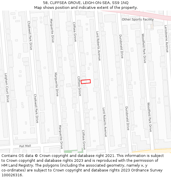 58, CLIFFSEA GROVE, LEIGH-ON-SEA, SS9 1NQ: Location map and indicative extent of plot