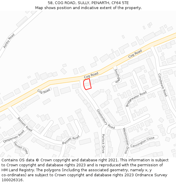 58, COG ROAD, SULLY, PENARTH, CF64 5TE: Location map and indicative extent of plot