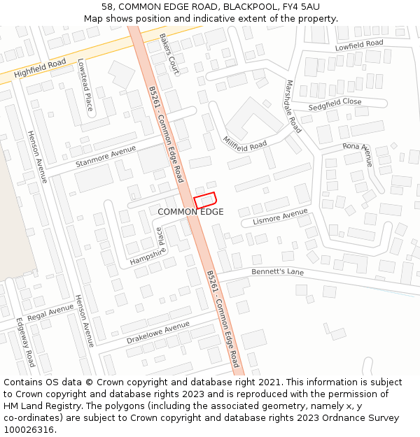 58, COMMON EDGE ROAD, BLACKPOOL, FY4 5AU: Location map and indicative extent of plot