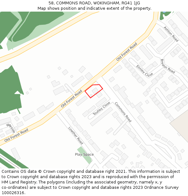 58, COMMONS ROAD, WOKINGHAM, RG41 1JG: Location map and indicative extent of plot