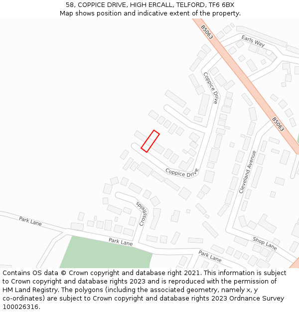 58, COPPICE DRIVE, HIGH ERCALL, TELFORD, TF6 6BX: Location map and indicative extent of plot