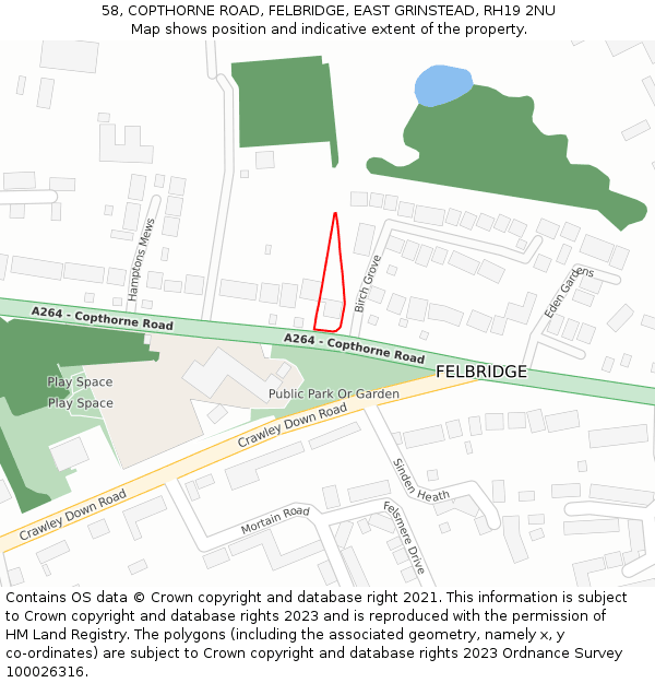 58, COPTHORNE ROAD, FELBRIDGE, EAST GRINSTEAD, RH19 2NU: Location map and indicative extent of plot