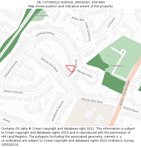 58, COTSWOLD AVENUE, RAYLEIGH, SS6 8AN: Location map and indicative extent of plot