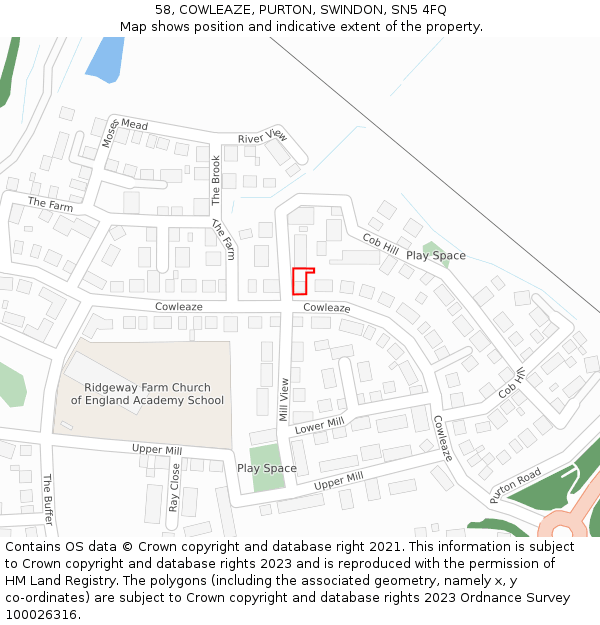 58, COWLEAZE, PURTON, SWINDON, SN5 4FQ: Location map and indicative extent of plot