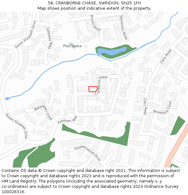 58, CRANBORNE CHASE, SWINDON, SN25 1FH: Location map and indicative extent of plot