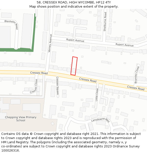 58, CRESSEX ROAD, HIGH WYCOMBE, HP12 4TY: Location map and indicative extent of plot