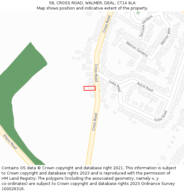 58, CROSS ROAD, WALMER, DEAL, CT14 9LA: Location map and indicative extent of plot