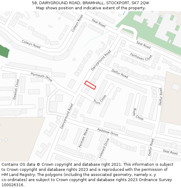 58, DAIRYGROUND ROAD, BRAMHALL, STOCKPORT, SK7 2QW: Location map and indicative extent of plot