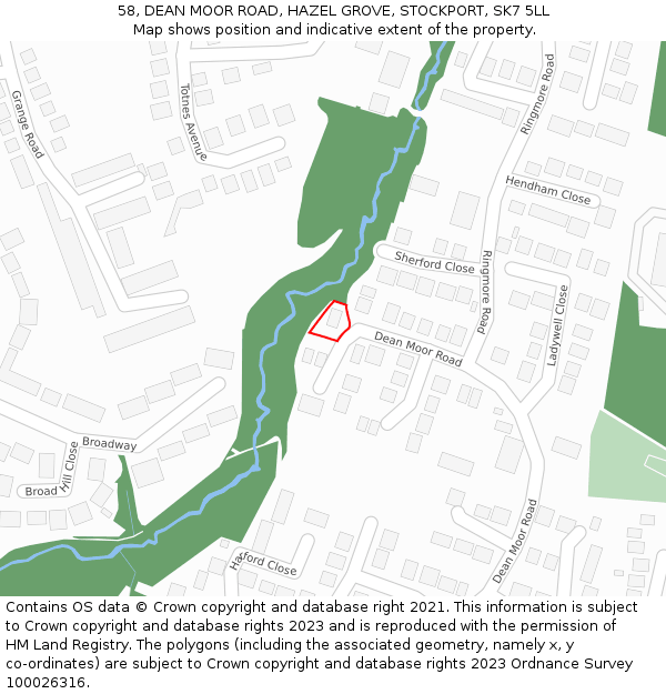 58, DEAN MOOR ROAD, HAZEL GROVE, STOCKPORT, SK7 5LL: Location map and indicative extent of plot