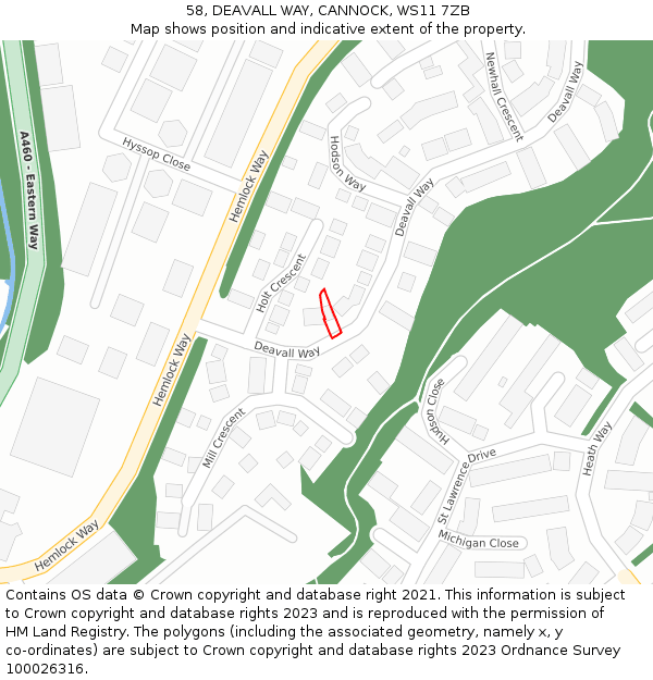 58, DEAVALL WAY, CANNOCK, WS11 7ZB: Location map and indicative extent of plot