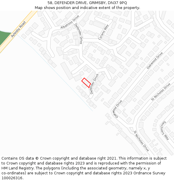 58, DEFENDER DRIVE, GRIMSBY, DN37 9PQ: Location map and indicative extent of plot
