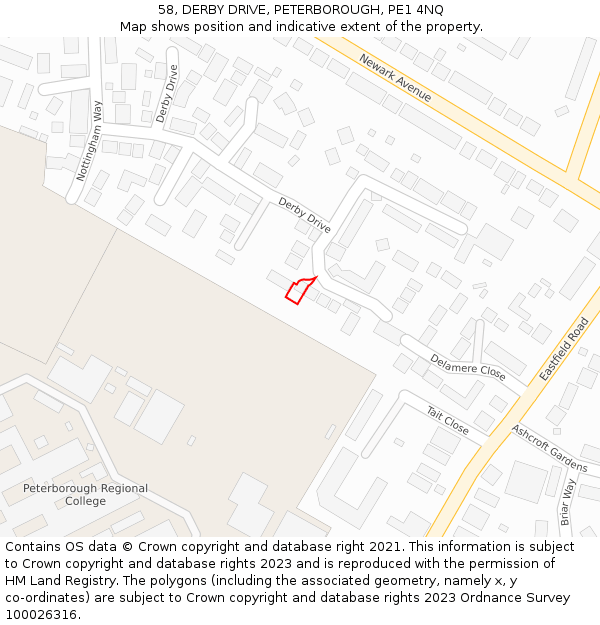 58, DERBY DRIVE, PETERBOROUGH, PE1 4NQ: Location map and indicative extent of plot