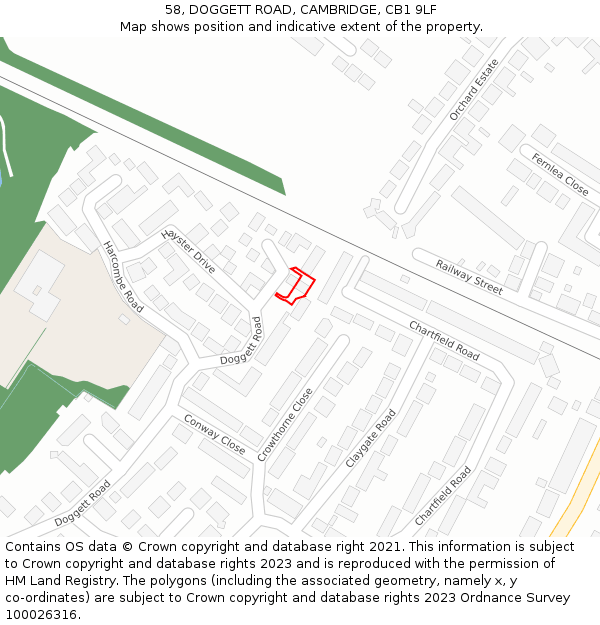 58, DOGGETT ROAD, CAMBRIDGE, CB1 9LF: Location map and indicative extent of plot