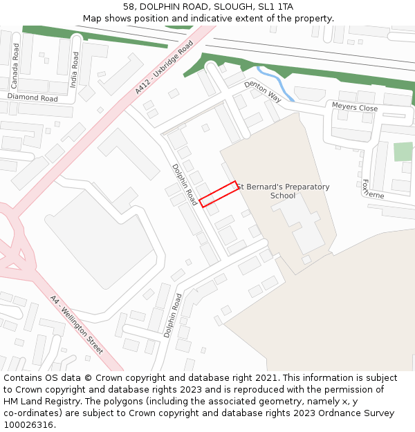 58, DOLPHIN ROAD, SLOUGH, SL1 1TA: Location map and indicative extent of plot