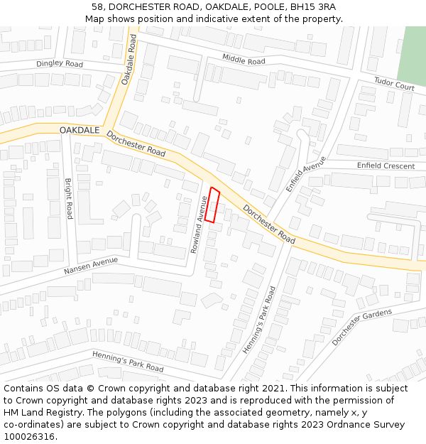 58, DORCHESTER ROAD, OAKDALE, POOLE, BH15 3RA: Location map and indicative extent of plot