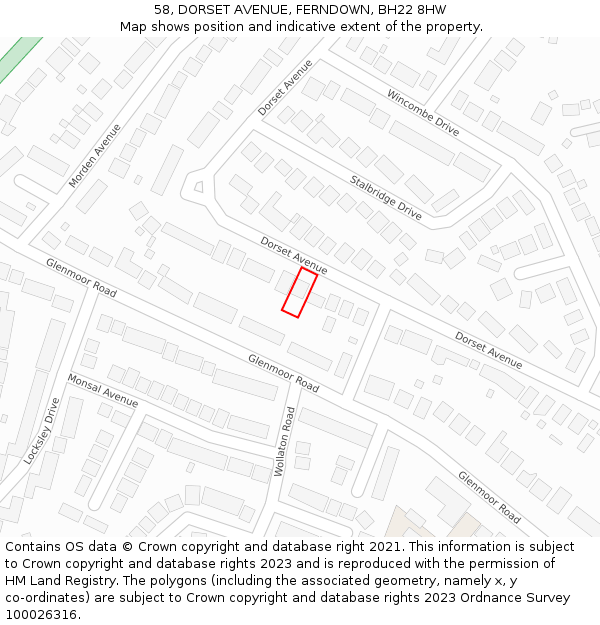 58, DORSET AVENUE, FERNDOWN, BH22 8HW: Location map and indicative extent of plot