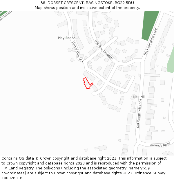 58, DORSET CRESCENT, BASINGSTOKE, RG22 5DU: Location map and indicative extent of plot