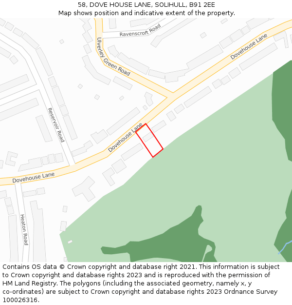 58, DOVE HOUSE LANE, SOLIHULL, B91 2EE: Location map and indicative extent of plot