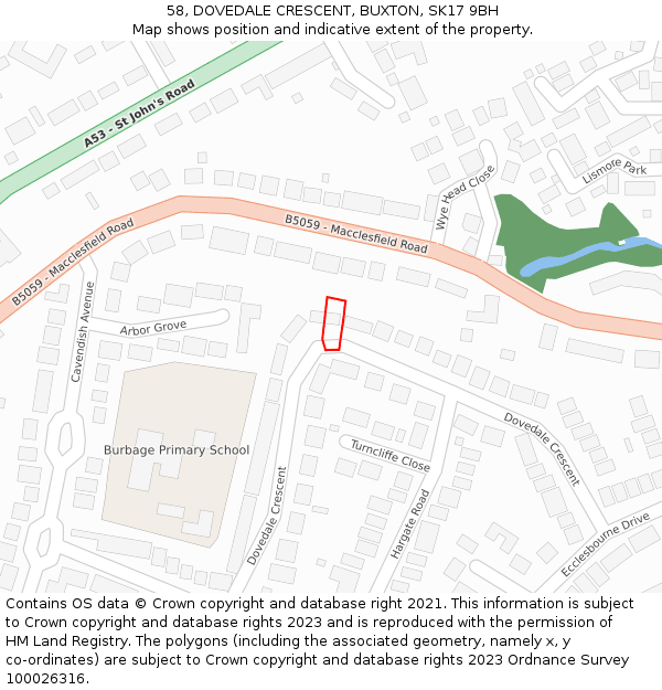 58, DOVEDALE CRESCENT, BUXTON, SK17 9BH: Location map and indicative extent of plot