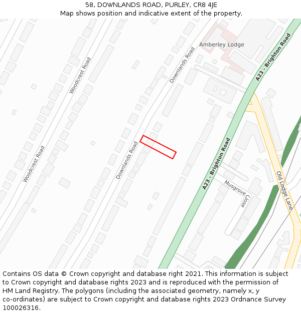 58, DOWNLANDS ROAD, PURLEY, CR8 4JE: Location map and indicative extent of plot