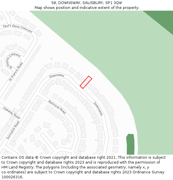 58, DOWNSWAY, SALISBURY, SP1 3QW: Location map and indicative extent of plot