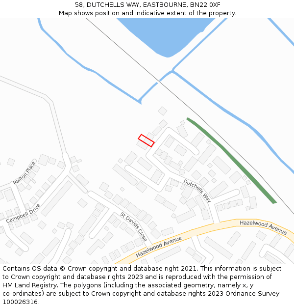 58, DUTCHELLS WAY, EASTBOURNE, BN22 0XF: Location map and indicative extent of plot