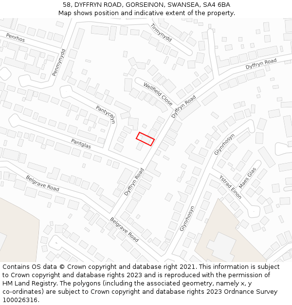 58, DYFFRYN ROAD, GORSEINON, SWANSEA, SA4 6BA: Location map and indicative extent of plot