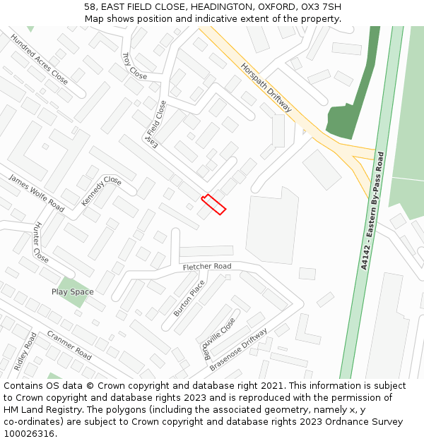 58, EAST FIELD CLOSE, HEADINGTON, OXFORD, OX3 7SH: Location map and indicative extent of plot