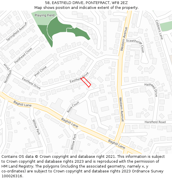 58, EASTFIELD DRIVE, PONTEFRACT, WF8 2EZ: Location map and indicative extent of plot