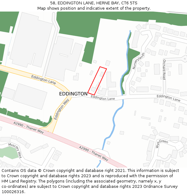 58, EDDINGTON LANE, HERNE BAY, CT6 5TS: Location map and indicative extent of plot