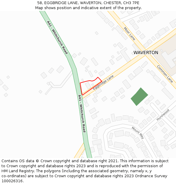 58, EGGBRIDGE LANE, WAVERTON, CHESTER, CH3 7PE: Location map and indicative extent of plot