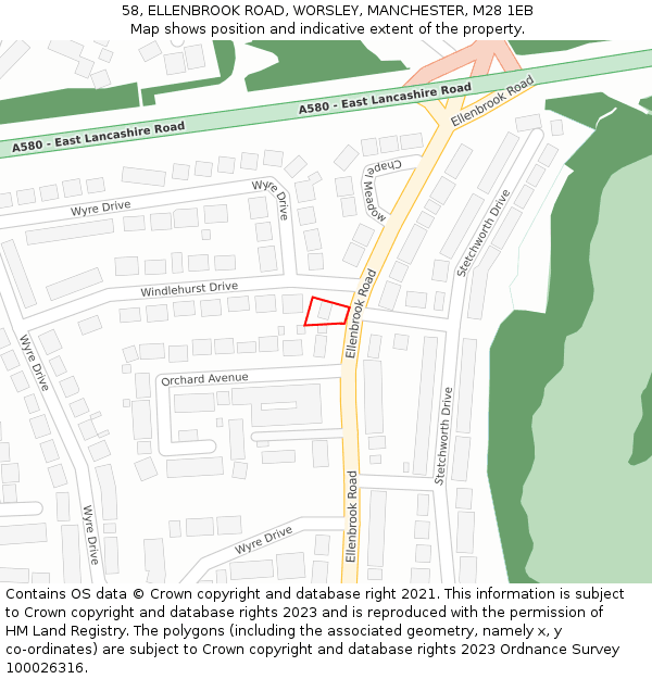 58, ELLENBROOK ROAD, WORSLEY, MANCHESTER, M28 1EB: Location map and indicative extent of plot